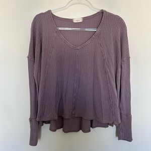 Altar’d State Boho Style Long Sleeve Dusty Purple Waffle Knit Top Size Small